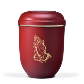Naturstoffurne, Weinrot Matt Dürer Betende Hände, Goldband