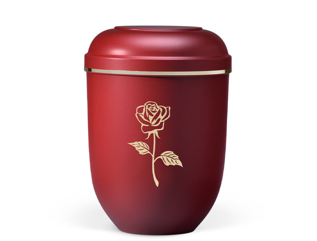 Naturstoffurne, Weinrot Matt Moderne Rose, Goldband