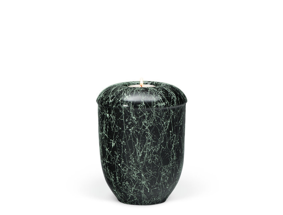 Keramik, Grün patiniert Gedenkurne mit Teelicht