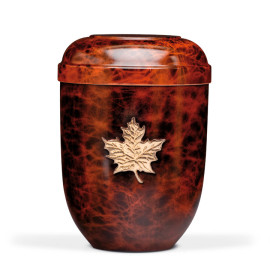 Naturstoffurne, Wurzelholzdesign Messing Ahornblatt