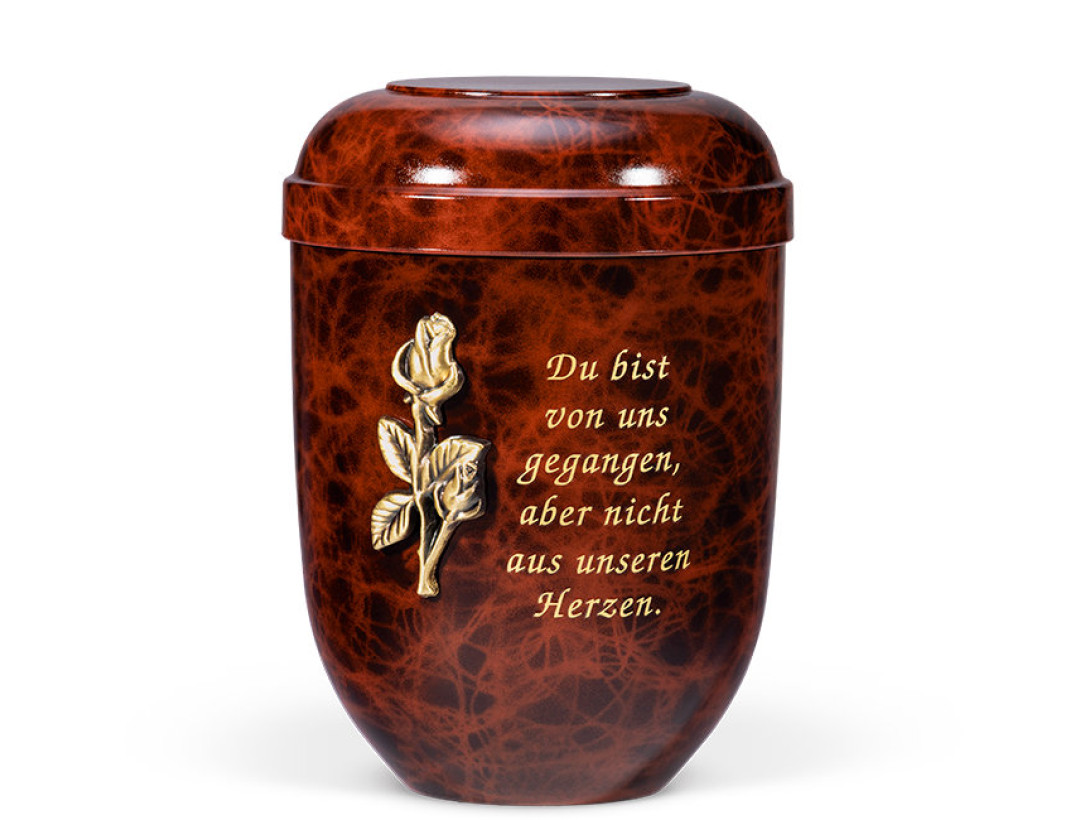 Naturstoffurne, Wurzelholzdesign Messing Rosenzweig, Text 2