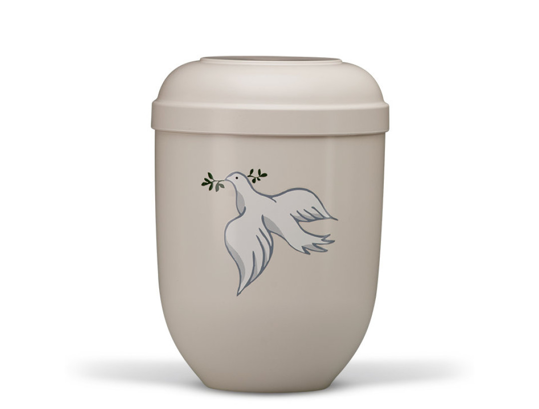 Naturstoffurne, Cremeweiß, Taube in Weiß
