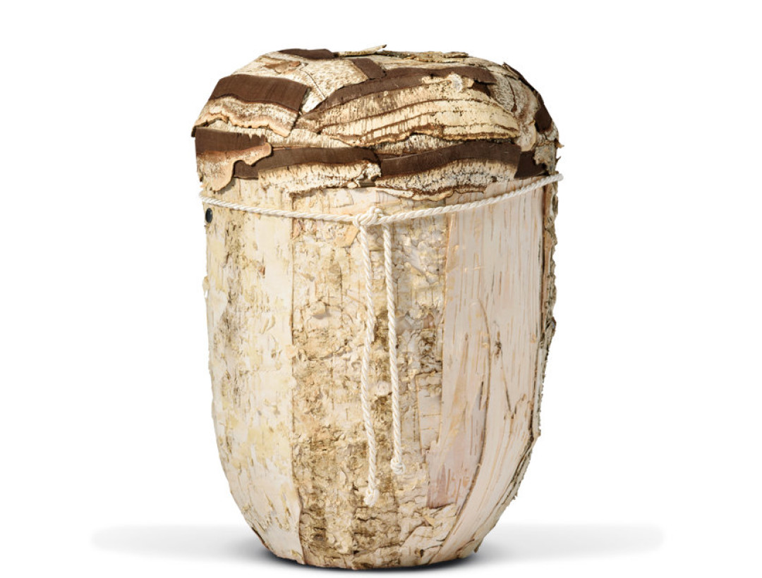 Naturstoffurne, Birke Baum-Optik Birkenrinde in Handarbeit aufgebracht