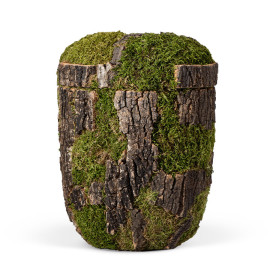 Naturstoffurne, Korkeiche Baum-Optik Rinde u. Moos in Handarbeit aufgebracht
