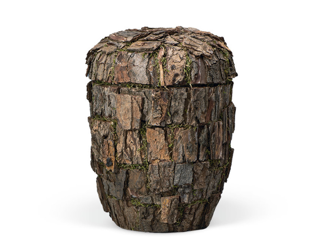 Naturstoffurne, Neembaumrinde Baum Optik in Handarbeit aufgebracht