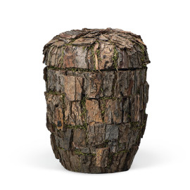 Naturstoffurne, Neembaumrinde Baum Optik in Handarbeit aufgebracht