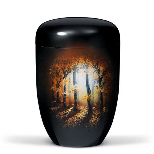 Naturstoffurne, Schwarz, Handbemalt Waldlichtung