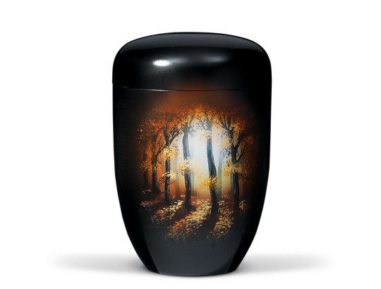 Naturstoffurne, Schwarz, Handbemalt Waldlichtung