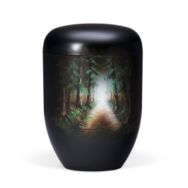 Naturstoffurne, Schwarz, Handbemalt Waldweg