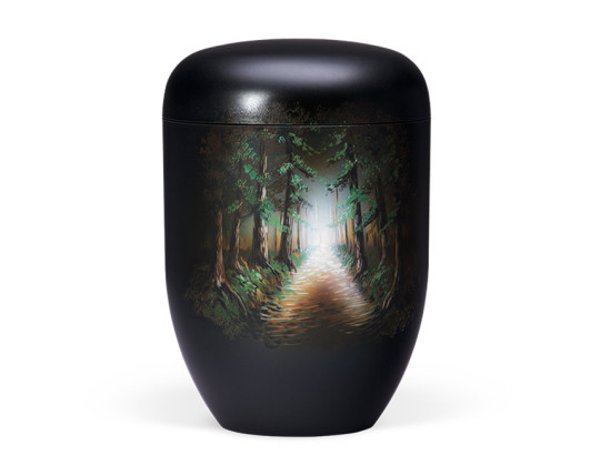 Naturstoffurne, Schwarz, Handbemalt Waldweg