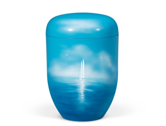 Naturstoffurne, Himmelblau, Airbrush Segelschiff