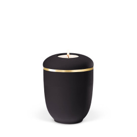 Keramikurne, Anthrazit Veloursour Goldband gebürstet Gedenkurne mit Teelicht