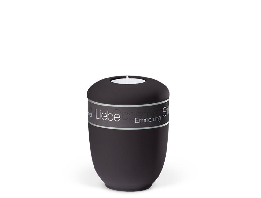 Keramikurne, Anthrazit Veloursour Trauergedanken Schwarz-Grau Gedenkurne mit Teelicht