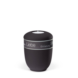 Keramikurne, Anthrazit Veloursour Trauergedanken Schwarz-Grau Gedenkurne mit Teelicht