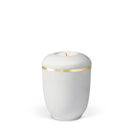 Keramikurne, Cremeweiß Goldband gebürstet Gedenkurne mit Teelicht