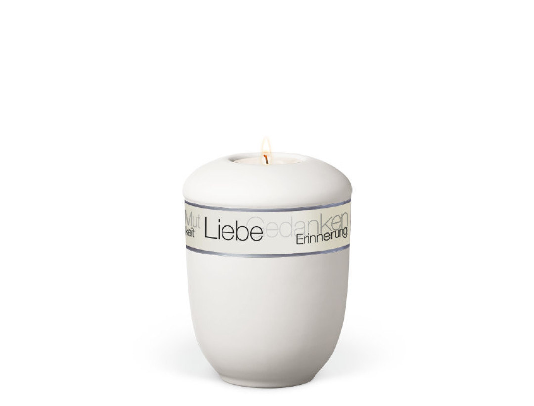 Keramikurne, Cremeweiß Trauergedanken Weiß Gedenkurne mit Teelicht