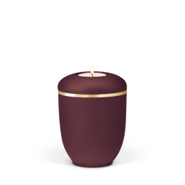 Keramikurne, Weinrot Velours, Goldband gebürstet Gedenkurne mit Teelicht