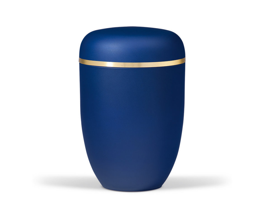 Naturstoffurne, Saphirblau Velours, Goldband gebürstet