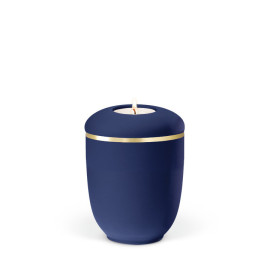 Keramikurne, Saphirblau Vel. Goldband gebürstet Gedenkurne mit Teelicht
