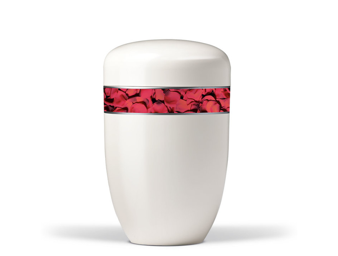 Naturstoffurne, Cremeweiß, Dekorband Motiv: Rosenblätter