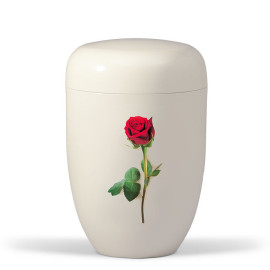 Naturstoffurne, Cremeweiß, Stielrose foliert, Airbrush hinterlegt