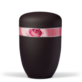 Naturstoffurne, Anthrazit Velours Dekorband Motiv: Rosenblüte