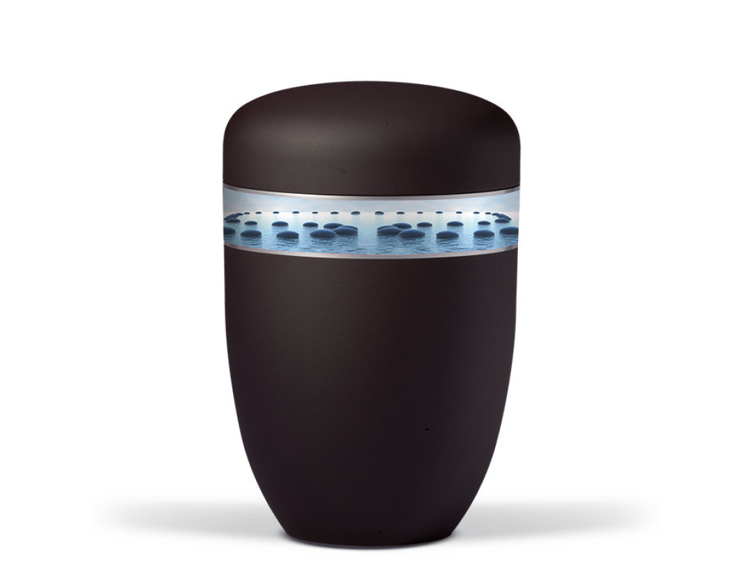 Naturstoffurne, Anthrazit Velours Dekorband Motiv: Stille am Wasser