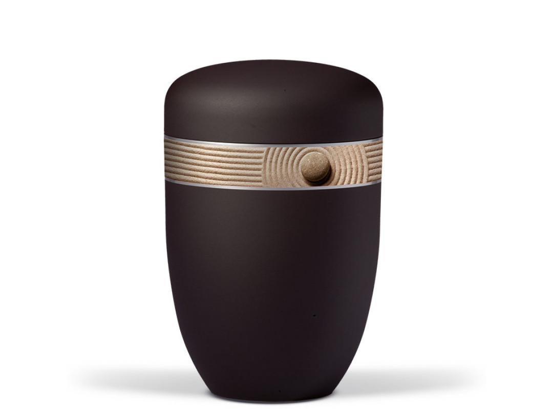 Naturstoffurne, Anthrazit Velours Dekorband Motiv: Steinrelief