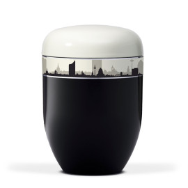 Naturstoff, Korpus Schwarz Deckel Weiß,Dekorband: Skyline LEIPZIG