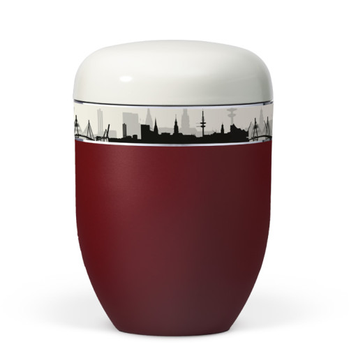 Naturstoff, Korpus Weinrot Vel Deckel Weiß,Dekorband: Skyline HAMBURG