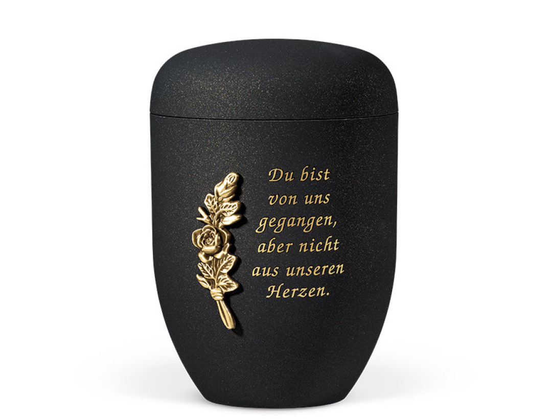 Naturstoffurne, Grau Anthrazit Velours, Antik Design, Mess. Rosenbund, Text Nr. 2