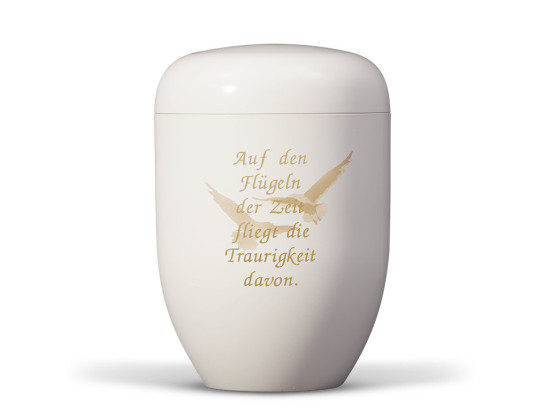 Naturstoffurne, Cremeweiß, Airbrush Tauben, Trauertext Nr. 8