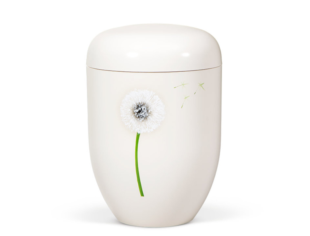 Naturstoffurne, Cremeweiß, Airbrush Pusteblume