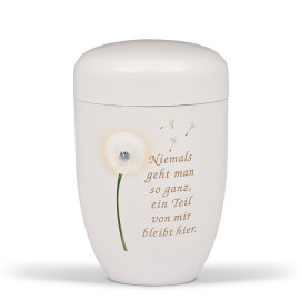 Naturstoffurne, Cremeweiß, Airbrush Pusteblume, Trauertext Nr. 4