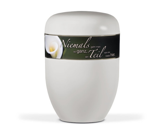 Naturstoffurne, Cremeweiß, Dekorband: Calla + Trauertext Nr. 4