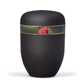 Naturstoffurne, Anthrazit Velours Dekorband: Rosenblüte