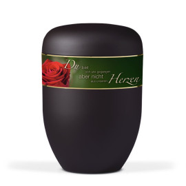 Naturstoffurne, Anthrazit Velours Dekorband: Rosenblüte + Trauertext Nr. 2