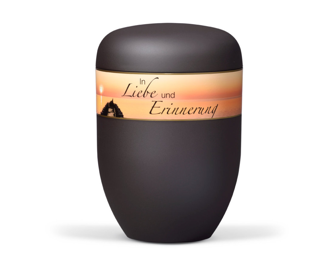 Naturstoffurne, Anthrazit Velours Dekorband Stille, Trauertext 12