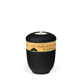 Keramik, Anthrazit Velours Dekorband: Trauertext 12 Gedenkurne mit Teelicht