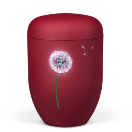 Naturstoffurne, Weinrot Velours, Airbrush Pusteblume