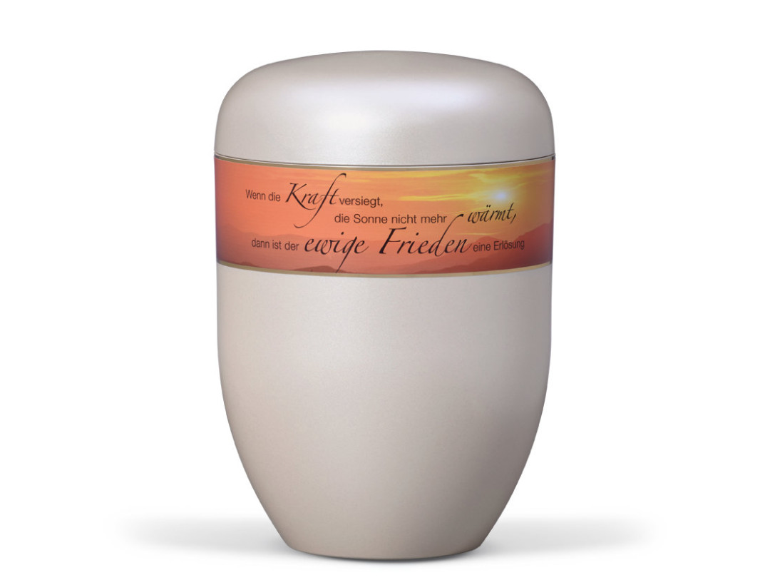 Naturstoffurne, Cremeweiß Perlmutt, Dekorband: Trauertext 11