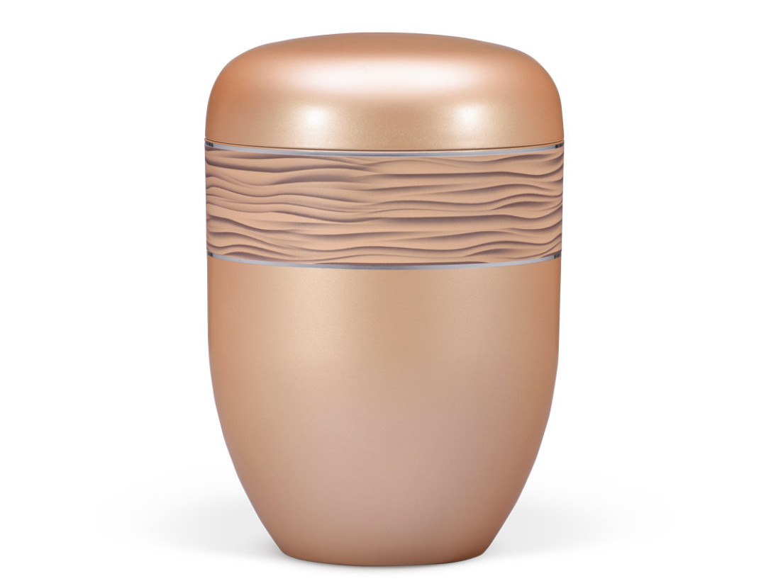 Naturstoffurne, Fishsilber- Apricot, Dekorband Wellenmuster