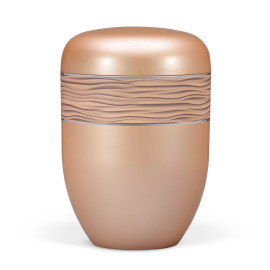 Naturstoffurne, Fishsilber- Apricot, Dekorband Wellenmuster
