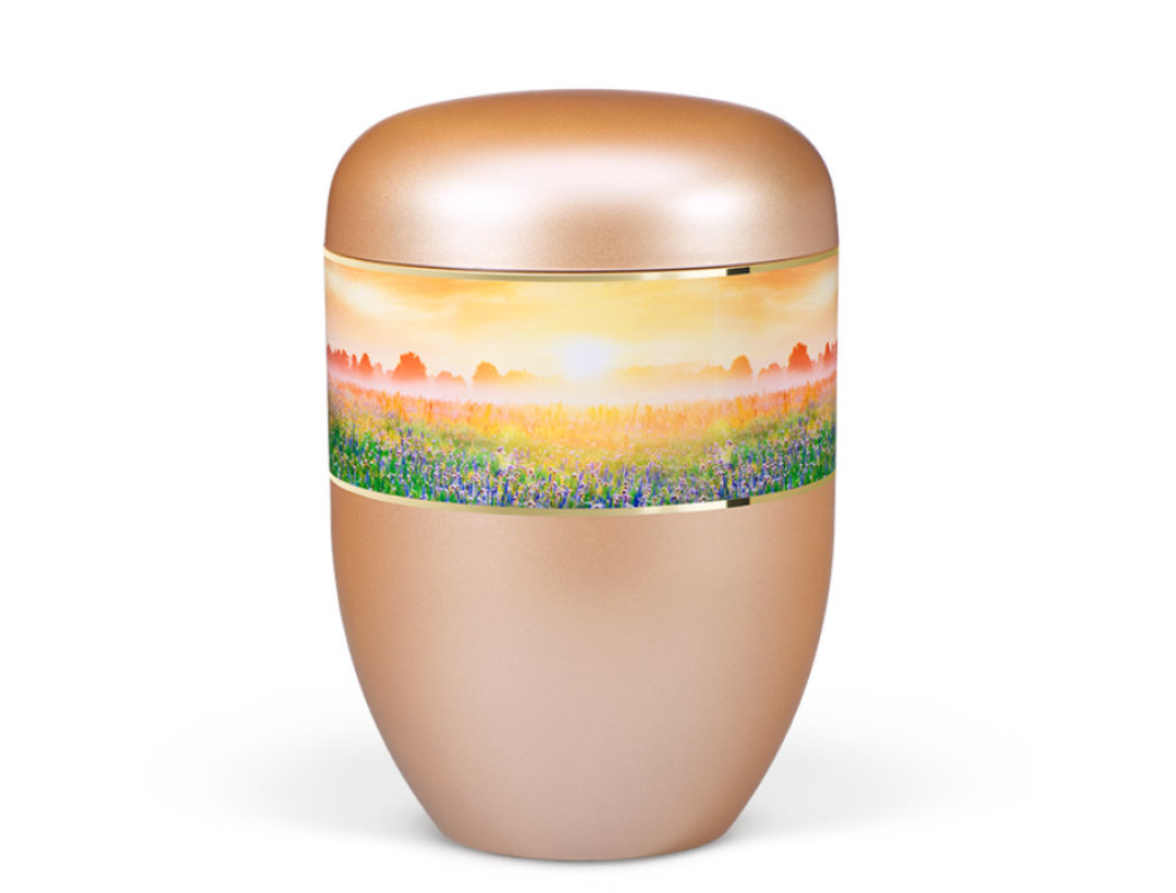 Naturstoffurne, Fishsilber- Apricot, Dekorband Breit Morgentau