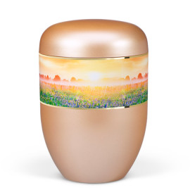 Naturstoffurne, Fishsilber- Apricot, Dekorband Breit Morgentau