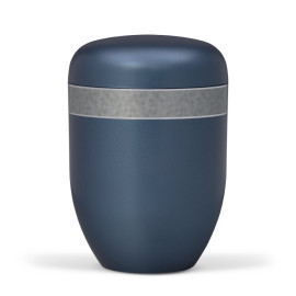 Naturstoffurne, Blau Perlmutt, Dekorband Silber Kariert