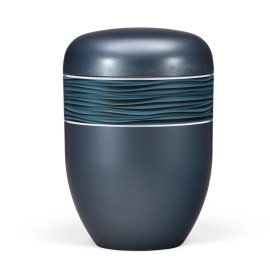 Naturstoffurne, Blau Perlmutt, Dekorband Wellenmuster