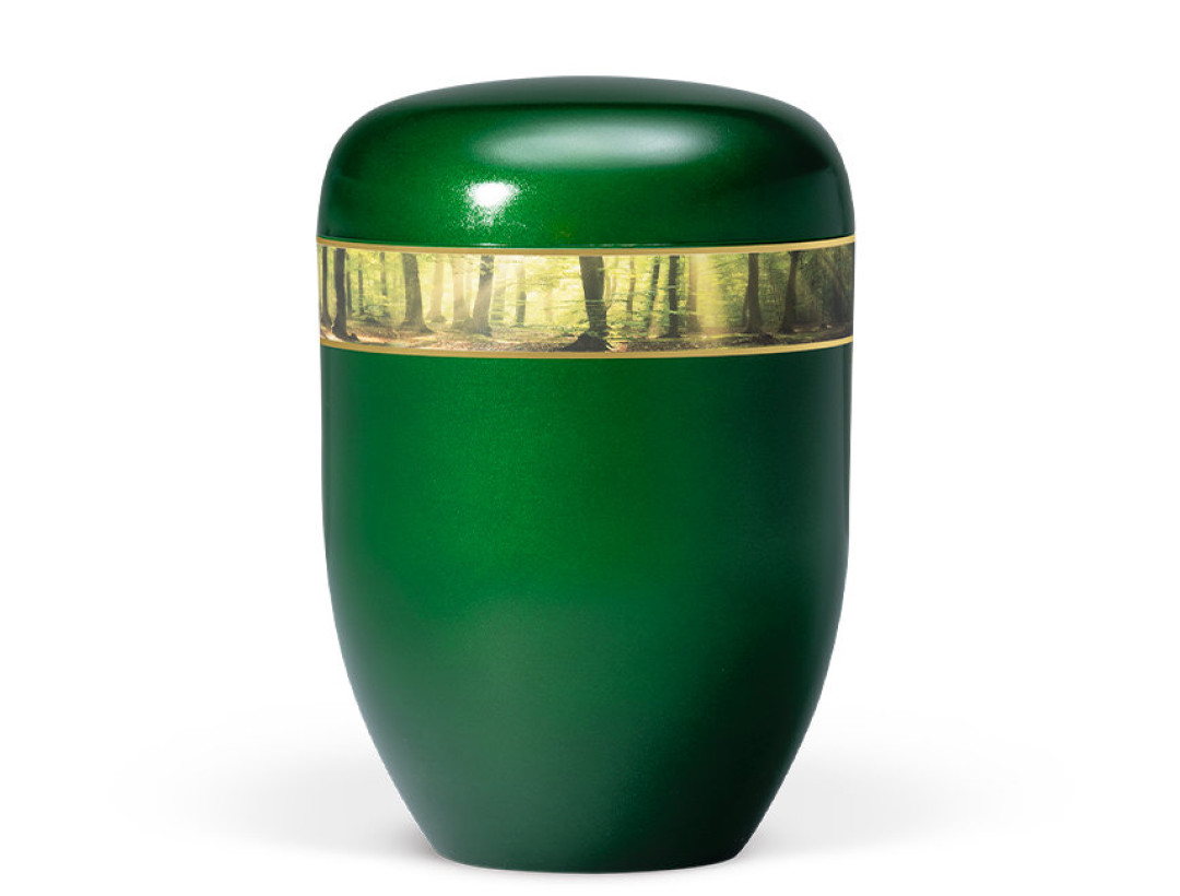 Naturstoffurne, Moosgrün, Dekorband Waldlichtung