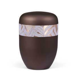 Naturstoffurne, Kastanienbraun Matt Rosé Gold, Dekor Blätter