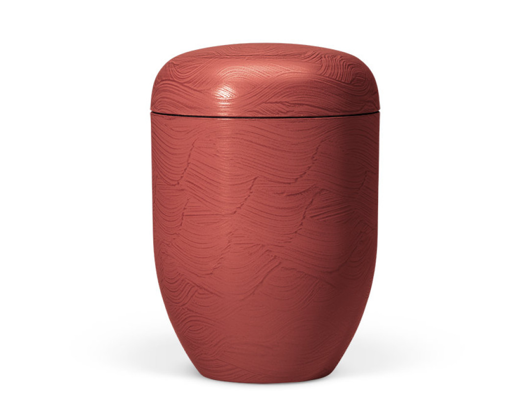 Naturstoffurne, Steinbeschichtet, Bordeaux-Rot, Wellenmotiv